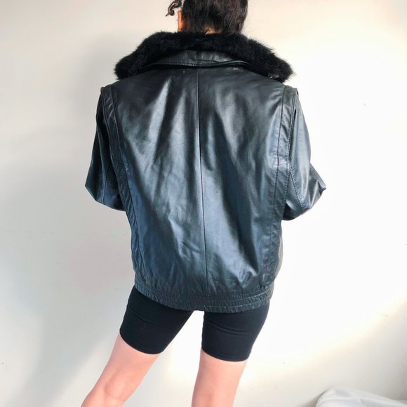 vintage leather jacket with removable fur vest - Picture 6 of 6